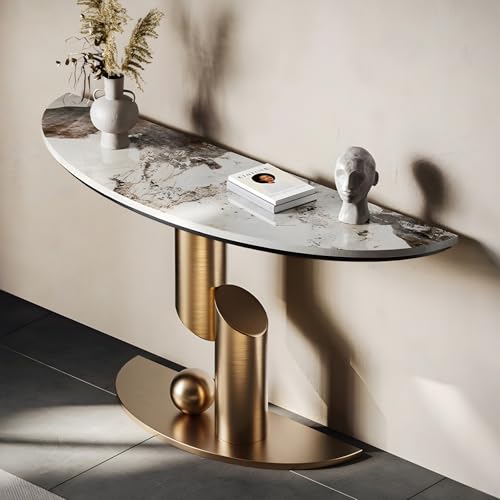 WOOOFA Modern Gold Console Table, Entryway Table with Smart Sensor Lights, Luxurious Marble Console Table, Sturdy and Easy to Clean, Sofa Table for Living Room, Hallway, Foyer, Bedroom WOOOFA