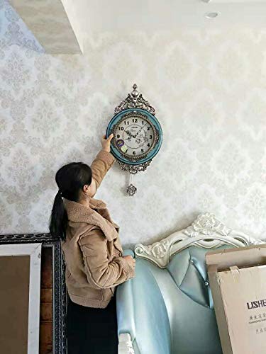 SHISEDECO Elegant, Traditional, Decorative, Hand Painted Modern Grandfather Wall Clock Fancy Ethnic Luxury Handmade Decoration, Swinging Pendulum for New Room or Office. Large. 29.5 Inch. (Blue) SHISEDECO