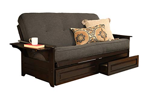 Phoenix Full Size Futon Couch in Espresso Finish with Storage Drawers - Wooden Frame - Solid Hardwood Construction Kodiak Furniture