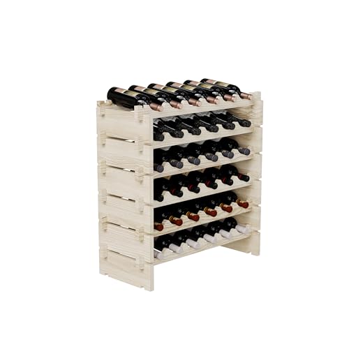 Modular Real Wood Wine Storage Racks - Stackable Free Standing Floor Wooden Wine Rack, Premium Wine Storage Rack Elegant Display and Organizing for Kitchen and Cellar 6 Tier 36 Bottles Svimi