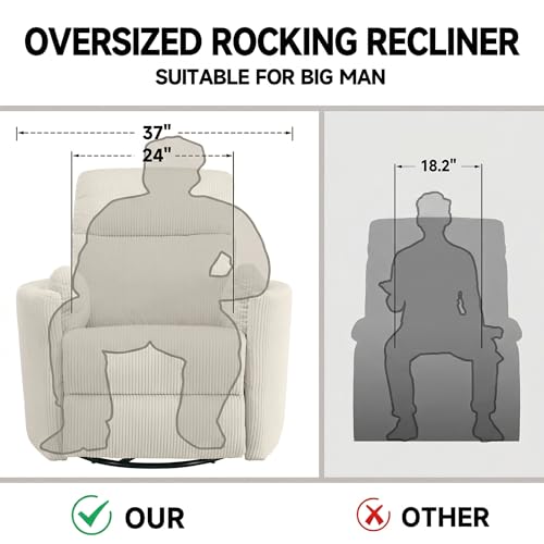 GNMLP2020 Power Rocking Chair Nursery, Oversized Rocker Recliner for Adults, Wide Swivel Rocker Recliner with USB, 2 Pillows, Electric Barrel Armchair Single Sofa for Living Room Bedroom, Beige