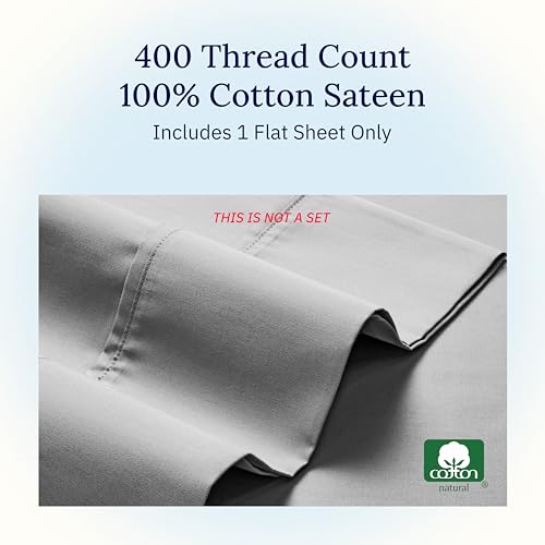 California Design Den King Size Flat Sheet, 400 Thread Count 100% Cotton Sheet, Sateen, Bed Sheets, Top Sheets, Single King Flat Sheet Only (Light Grey) California Design Den
