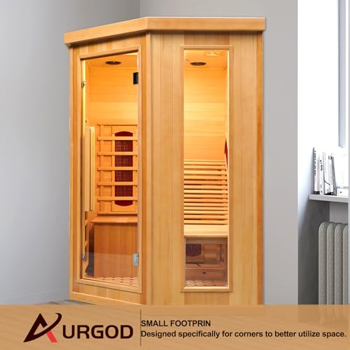 AURGOD Corner Sauna for 1 Person, Infrared Wooden Sauna Room, Luxurious Canadian Hemlock Home Sauna with Recliner, 2300 W 8 Heating Element, Low EMF Full Size Indoor Spa-Fast Delivery AURGOD