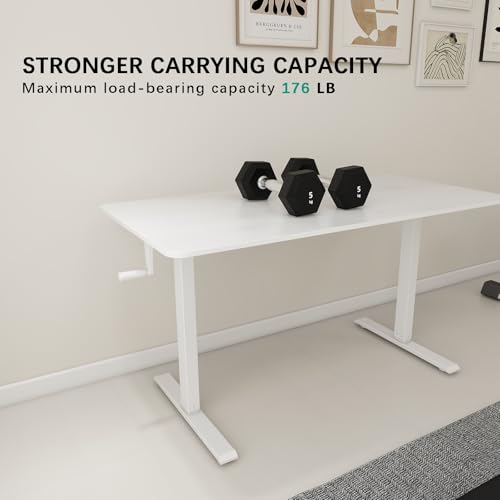 Whole Piece Manual Standing Desk Adjustable Height with Lockable Casters- Hand Crank Stand up Desk with Wheels, Mobile Sit to Stand Workstation with Handle iWkstation