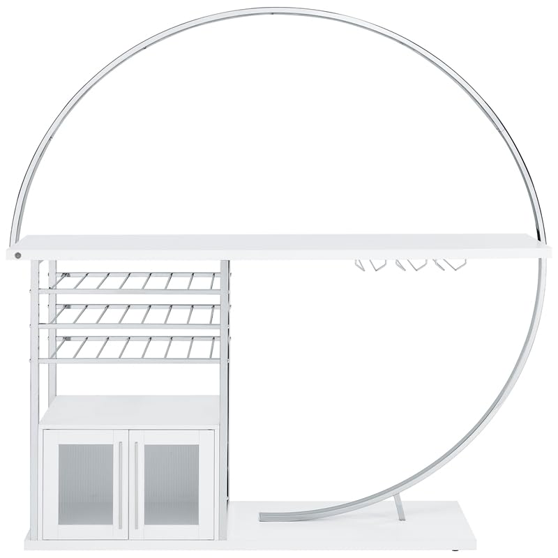Pemberly Row Circular LED Wood Home Bar with Wine Storage White High Gloss Pemberly Row