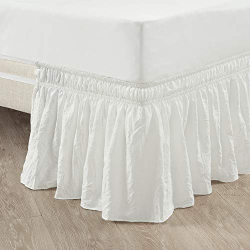 Lush Decor Ruched Ruffle Elastic Easy Wrap Around Bed Skirt Single Queen/King/Cal King Off White - Queen Bed Skirt - Dust Ruffle - Cream Bedskirts Lush Decor