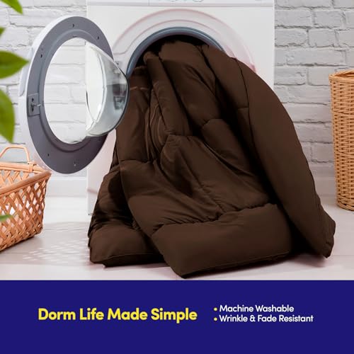 Dorm Room Essentials College Bedding Comforter Set 5 Piece Twin Size Bed in a Bag for College Students Boys and Girls, Twin, Chocolate Brown Sweet Home Collection