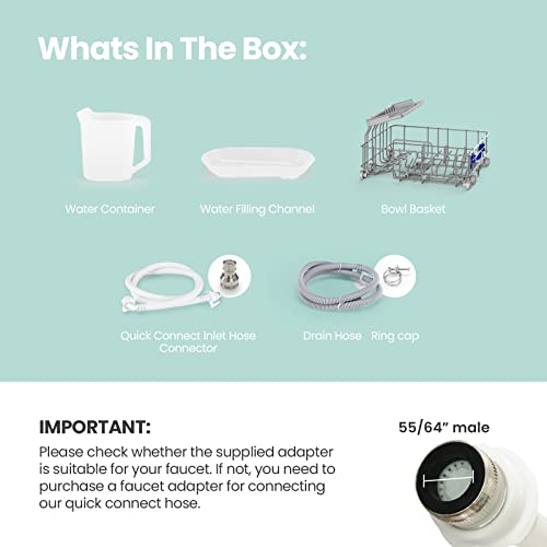 COMFEE' Portable Mini Dishwasher Countertop with 5L Built-in Water Tank for Apartments& RVs, No Hookup Needed, 6 Programs, 360° Dual Spray, 162℉ High-Temp& Air-Dry Function COMFEE'