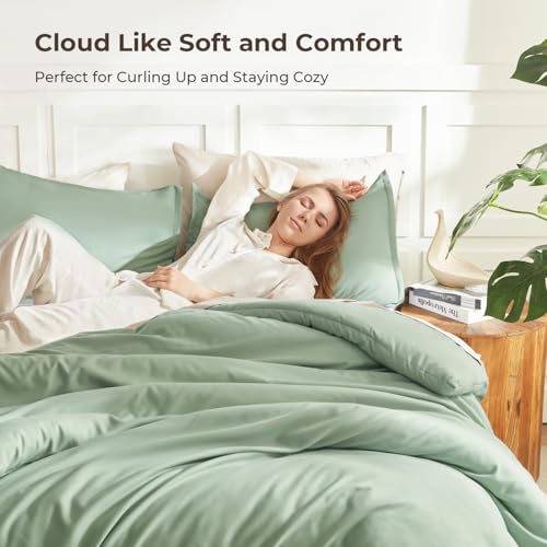 Litanika Comforter Set, Lightweight Solid Bedding Comforter Set, Fluffy Down Alternative Bed Set, Sage Green, King Litanika