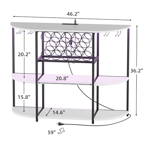 VICTONE Wine Bar Cabinet with LED Lights and Power Outlets, Freestanding Coffee Liquor Bar Cabinet with Glass Holder, Wine Rack Table for Home Kitchen Dining Room (White) VICTONE