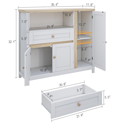 Viaozutis Storage Cabinet with Doors and Drawers,Kitchen Storage Cabinets,with Drawer and Adjustable Shelf(White) Viaozutis