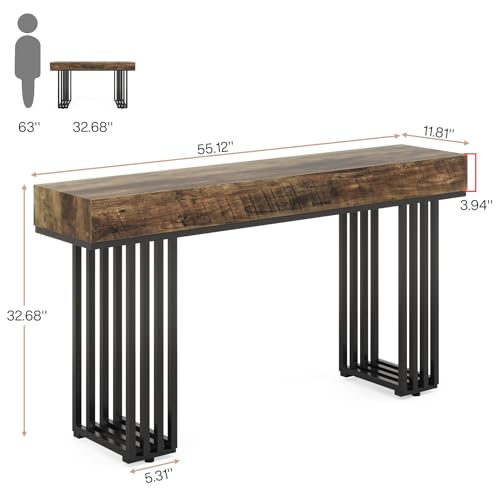 Tribesigns 55-Inch Console Table for Entryway, Industrial Hallway Table with Stylish Metal Frame, Sofa Foyer Table for Living Room, Entrance, Brown & Black. Tribesigns