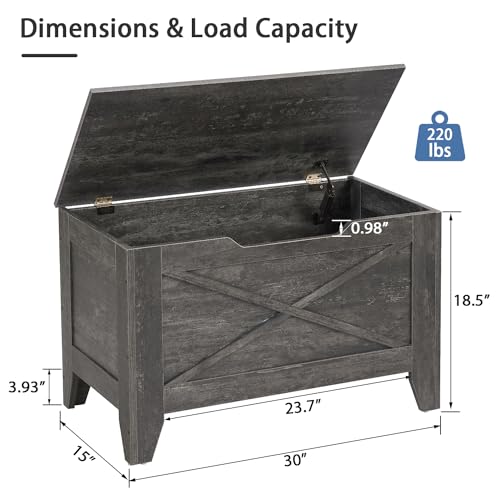 VECELO 30" Storage Chest with Lift Top Storage, Farmhouse Style Ottoman with Handwoven Wicker Cushion, Safety Hinges, Ideal for Entryway, Bedroom, Living Room, Coal Gray VECELO