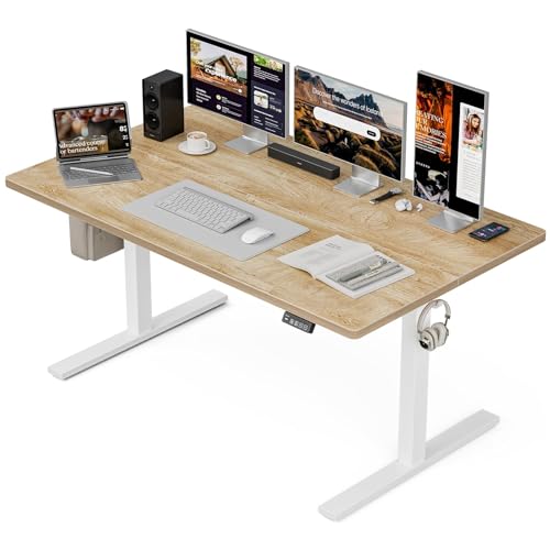 Grandder 55x32 Large Electric Standing Desk, Height Adjustable Computer Desk with 2 Memory Presets, 31.5" Deep Desktop Sit Stand Desk Home Office Desk Workstation Table with Hooks, Oak Grandder