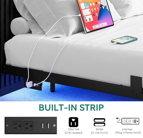 YITAHOME Floating Bed Frame Twin Size, LED Bed Frame with Charging Station, Metal Platform Twin Bed with Heavy Duty Steel Slats Supports, No Box Spring Needed, Easy Assembly, Black YITAHOME