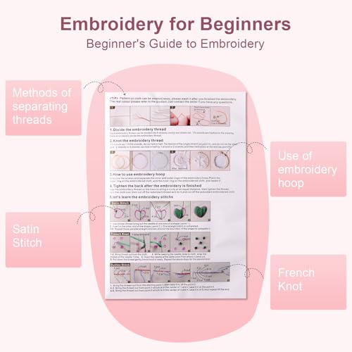 Haootadiy Beginner Embroidery Kit for Adults, Easy Cross Stitch Kit for Beginners and Adults, Full Embroidery Hoop Kit with Needles and Thread Included (Pattern 1)