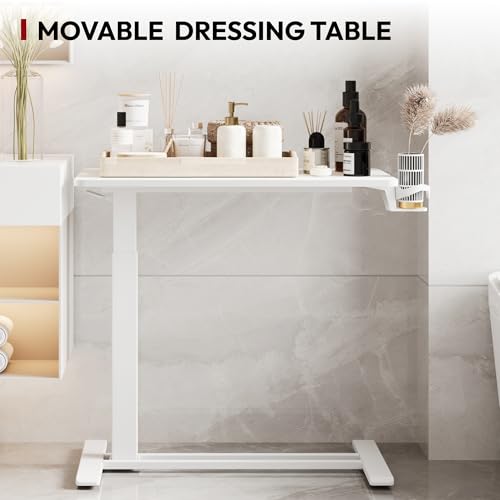 SANODESK Mobile Standing Desk with Hidden Wheels,Pneumatic Laptop Desk Rolling Computer Cart Movable Height Adjustable Small Sit Stand Desk for Home Office(31.5" W x 15.7" D,White) SANODESK