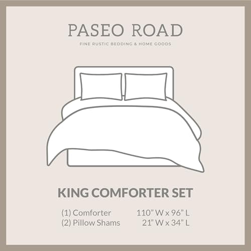 Paseo Road Chalet Aztec Western Bedding, 3 Piece King Comforter Set, Cream Brown Geometric Pattern, Chenille Jacquard Southwestern Indian Modern Rustic Comforter with Pillow Shams Paseo Road