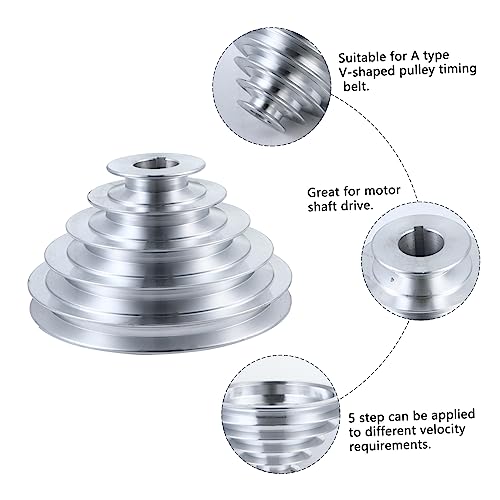 Mobestech Multi-Groove Wheel Heavy Duty Pulley A Type 5 Groove Pulley Drill Press Pulley 5-Step Pulley for V- Shaped Timing Belt Aluminum Alloy Mobestech