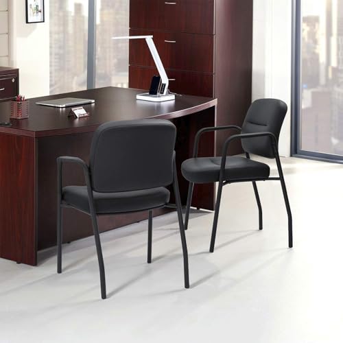 Devoko Waiting Room Office Reception Chairs Executive Leather Guest Chairs with Armrest Ergonomic Upholstered Lumbar Support Side Chairs (2 Pack)