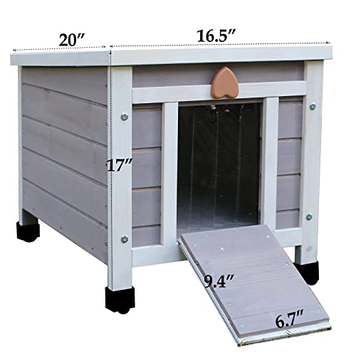 Rockever Outdoor Cat House,Outdoor cat Houses for Feral Cats Weatherproof Rabbit Hutch Small, Wooden Small Pet House and Habitats-Grey Rockever