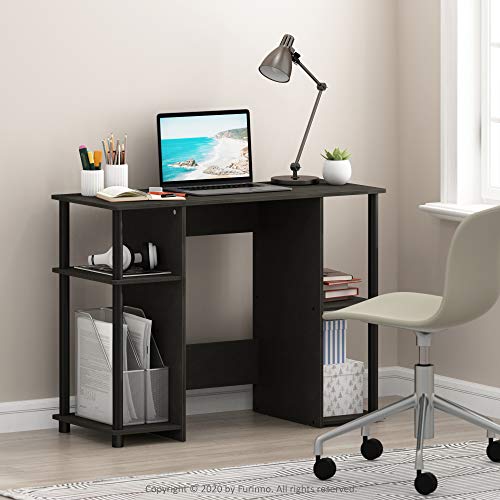 Furinno JAYA Desk, 38.4" Wide Gaming Desk, Computer Study Desk, Office Desk with Side Shelves, Open Storage, for Home Office, Bedroom, Dorm, Study Room, Espresso Furinno