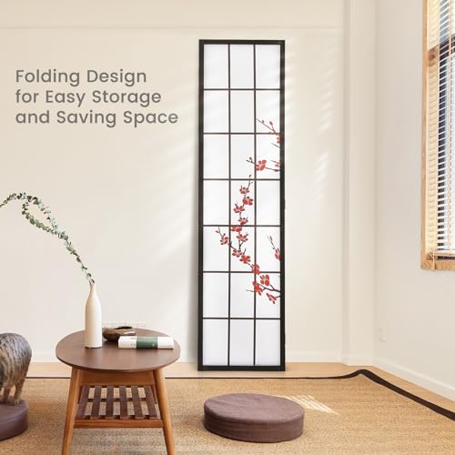 Giantex Room Divider, 4 Panel 6FT Room Dividers, Folding Privacy Screen, Oriental Shoji Screen for Room Separation, Portable Freestanding Japanese Wall Partition with Plum Blossom Design, White Giantex