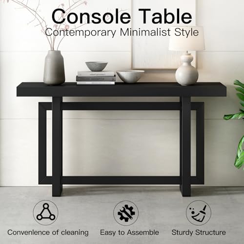 Sailret Solid Wood Console Table, 59.1 Inch, Extra Long Entryway, Table Sofa Table for Entryway, Hallway Living Room, Foyer, Contemporary Minimalist Style, Easy Assembly, Black Sailret