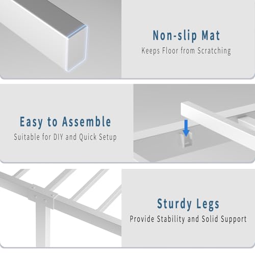DynJest Twin White Bed Frame with Headboard and Footboard, Storage Shelf with LED Lights and Charging Station, Strong Metal Slats Support, No Box Spring Needed, Under Bed Storage, Easy Assembly DynJest