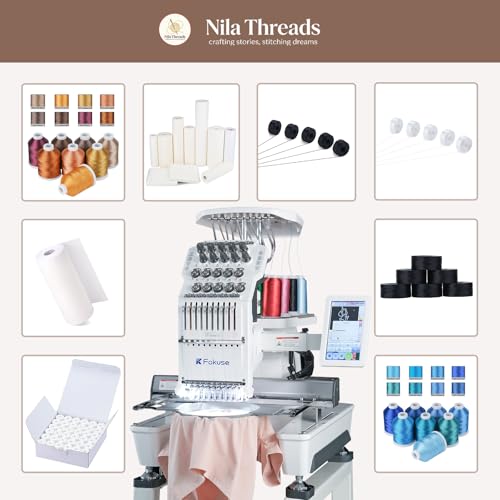 Fokuse brand FKS-1001 Commercial Embroidery Machine with 10 needle, Embroidery Area 14.2"x9.5", 1200SPM Max Speed, 7" Touch Screen, suitable for T-shirt, Hat, Flat, Bag and more