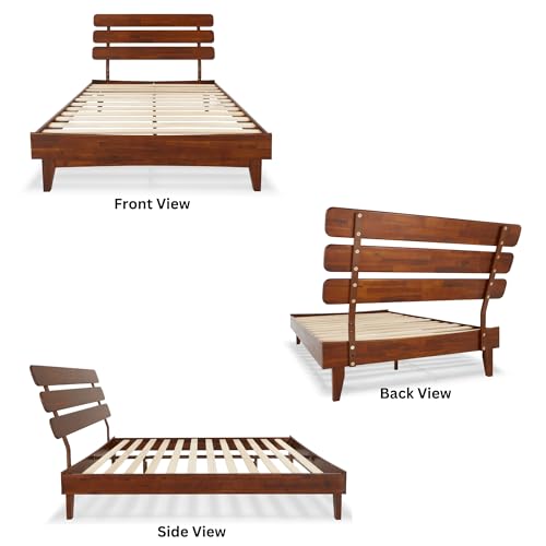Bme Caden 15-Inch Adjustable Dark Chocolate Bed Frame - Mid Century Modern Design with Solid Acacia Wood Bme