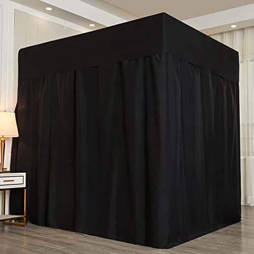 Mengersi Black Four Corner Post Bed Canopy Bed Curtains Sheer Canopy for Adults Girls Bedroom Decoration Lightproof Windproof (Queen, Black)