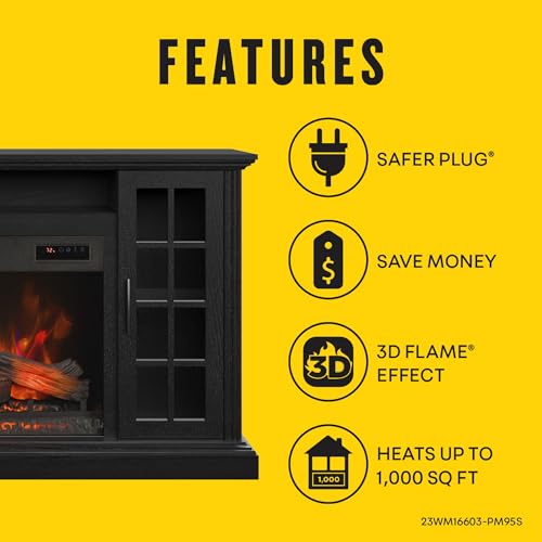 duraflame® Electric Fireplace Media Mantel for TVs up to 65 inches and Farmhouse Storage Cabinets, Black Embossed Ash Duraflame