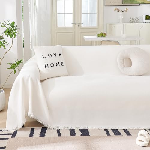 DreDecor White Couch Cover for Dogs Washable,Sofa Covers Washable,Chenille Loveseat Covers, Sofa Covers for 2 Cushion Couch,Soft Sofa Slipcovers and Furniture Covers for Sofa and Loveseat,71" X 118" DreDecor