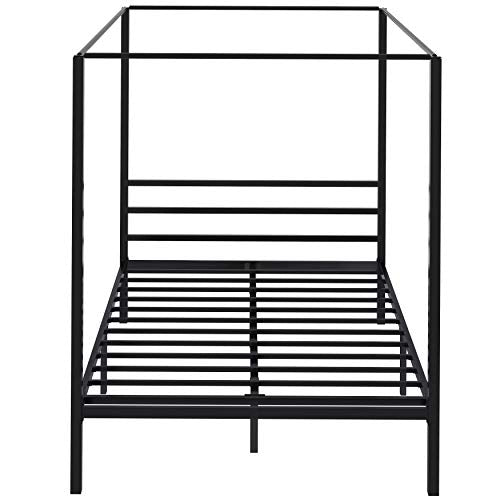 YITAHOME Canopy Bed Frame Queen Size Metal Four Posters 14 Inch Platform with Built-in Headboard Strong Metal Slat Mattress Support, No Box Spring Needed, Black