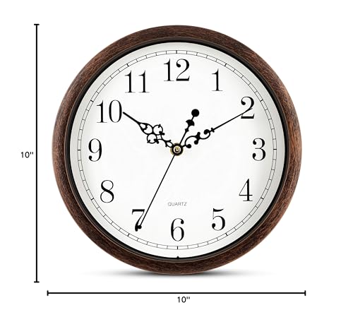 Bernhard Products Wall Clock 10 Inch Silent Non Ticking Movement Quality Quartz Battery Operated Round Easy to Read Decorative Brown Home/Kitchen/Office/Bedroom/Classroom/School Clocks, Black Numbers Bernhard Products