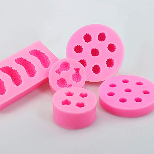 Juome 5Pcs Fruit Shaped Jelly Molds, 3D Mini Pineapple Strawberry Orange Blueberry Mulberry Candle Silicone Fruit Mold for Cupcake Decorating, Soap, Chocolate