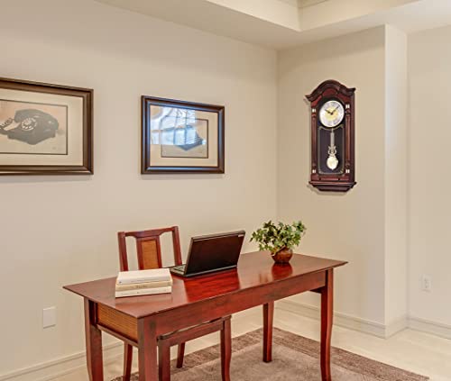 SEIKO Stately Dark Brown Solid Oak Case Wall Clock with Pendulum and Chime Seiko