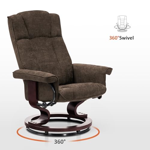 MCombo Manual Swivel Recliner with Ottoman, Chair Ottoman Set for RV Small Spaces, Living Room, Bedroom, Office 4919 (Chenille, Brown)
