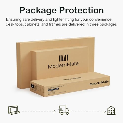 ModernMate 63" Standing Desk with File Cabinet, Privacy Panel, AC/USB, 1.18" Desktop, Executive L Shaped Height Adjustable Desk, Electric Stand Up Table with 3 Drawers, White Rattan ModernMate