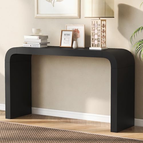 BSYEIO 52" Curved Console Table for Entryway Modern Long and Narrow Foyer Table Behind Couch for Corridor Living Room Wood (Black) BSYEIO