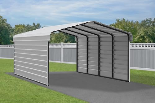 Arrow Carports Galvanized Steel Carport, with 2-Sided Enclosure, Compact Car Metal Carport Kit, 12' x 20' x 7', Eggshell Arrow Shed