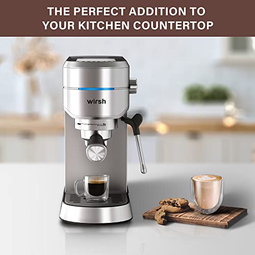 wirsh Espresso Machine,20 Bar Espresso Maker with Commercial Steamer for Latte and Cappuccino, Expresso Coffee Machine with 42 oz Removable Water Tank,Stainless Steel (Home Barista) wirsh