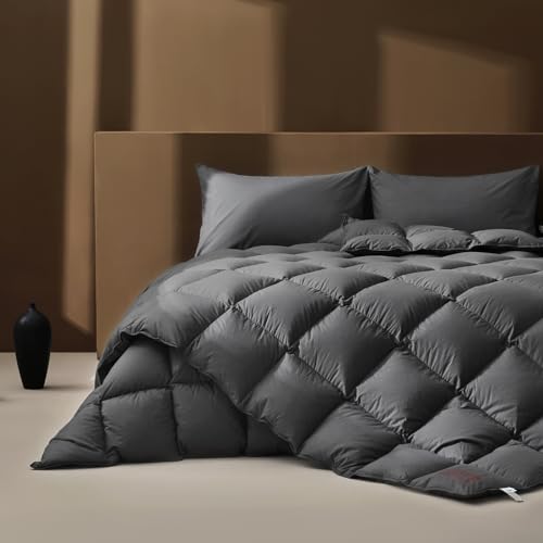 Airluck Feather Down Comforter Twin Size,Ink Gray All Season Duvet Insert,Luxurious Hotel Bedding Comforters with 100% Skin-Friendly Cotton Cover,Fluffy Medium Warmth with Corner Tabs(68x90 Inch) Airluck