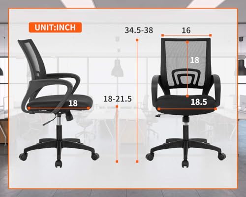 Home Office Chair Ergonomic Desk Chair Mid-Back Mesh Computer Chair Lumbar Support Comfortable Executive Adjustable Rolling Swivel Task Chair with Armrests(Black) FDW