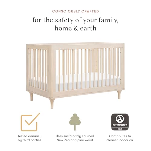 Babyletto Lolly 3-in-1 Convertible Crib with Toddler Bed Conversion Kit in Washed Natural, Greenguard Gold Certified babyletto