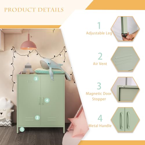 Steehoom Metal Storage Cabinet with 2 Door, Steel Locker Sideboard Buffet Cabinet Console Table for Home Office (Green) Steehoom