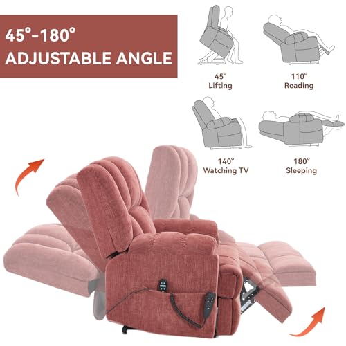 Trustyue Dual Motor Power Lift Recliner Chair with Lay Flat, Full-Body Vibration & Lumbar Heating - Lift Assist Chair for Elderly, Electric Recliner with Massage and Heat,Easy Assembly Red