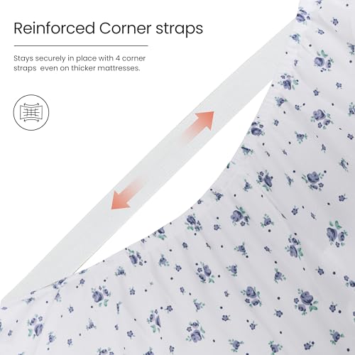 Twin Fitted Sheet,Microfiber Patterned Fitted Sheet Deep Pocket 18 Inches, Ultra Soft & Wrinkle Resistant Twin Deep Pocket,Blue Floral Hylnosia