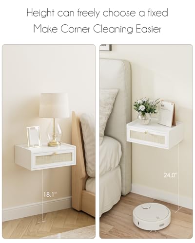 AEPOALUA Floating Nightstand,Wall Mounted Night Stand with Drawer,Small Floating Shelves,Floating Wood Bedside Table for Bedroom、Living Room、Bathroom(No Assembly) AEPOALUA